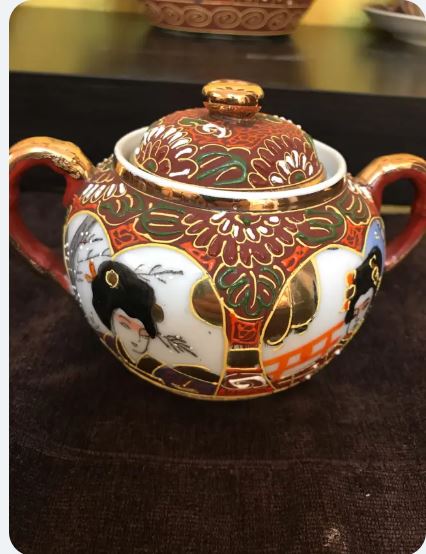 Set de cafea japonez din porțelan Satsuma pentru 7 persoane