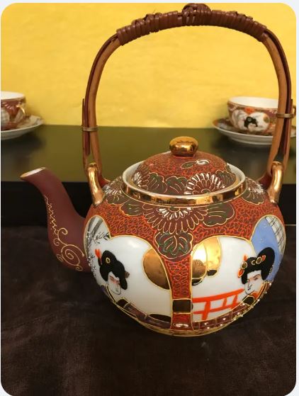 Set de cafea japonez din porțelan Satsuma pentru 7 persoane