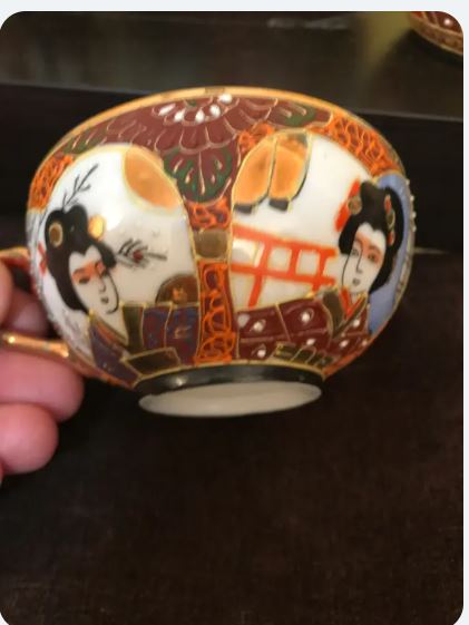 Set de cafea japonez din porțelan Satsuma pentru 7 persoane