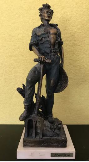 Statuie semnata M. Senserrich, reprezentand un tanar la munca campului