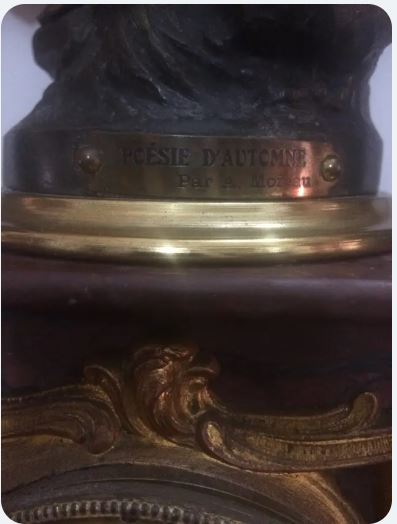 Set de semineu cu ceas avand o statuie numita "Poesíe D'Automne". Sf. sec. XIX