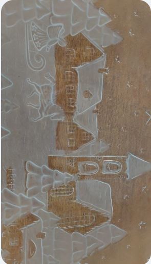 Fructiera masiva din sticla cu motive de iarna in relief